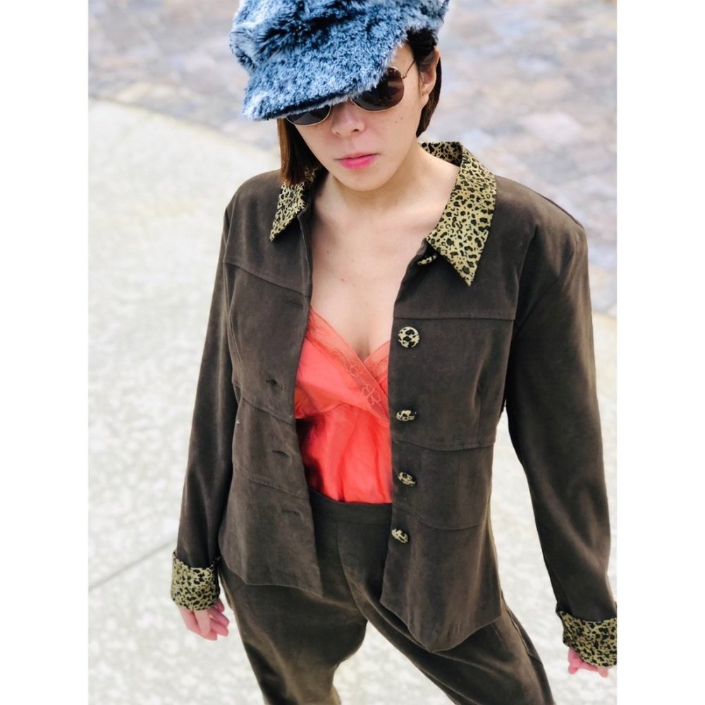 VINTAGE OLIVE GREEN TROUSER SET.